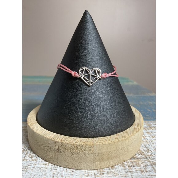 Heart Charm Adjustable Pink Cord Bracelet - Picture 1 of 4